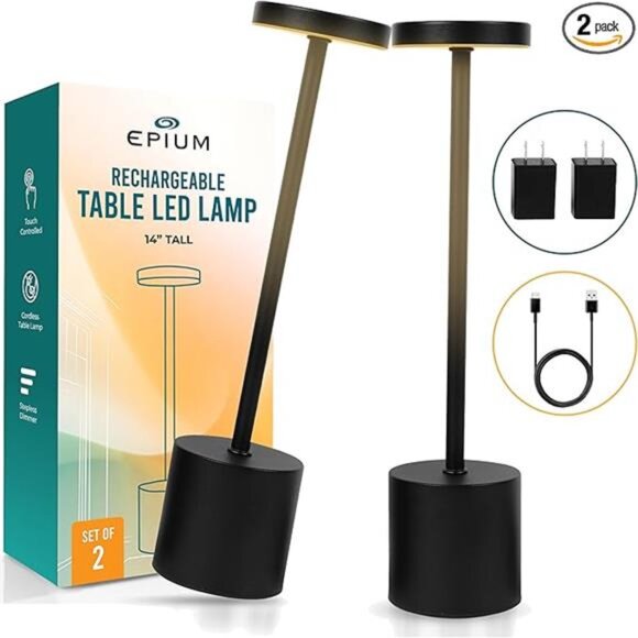 Cordless Table Lamps Set of 2 LED Rechargeable Dimmable USB Mood Light for Patio - Picture 7 of 7